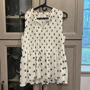 White, sleeveless, star print, summer blouse